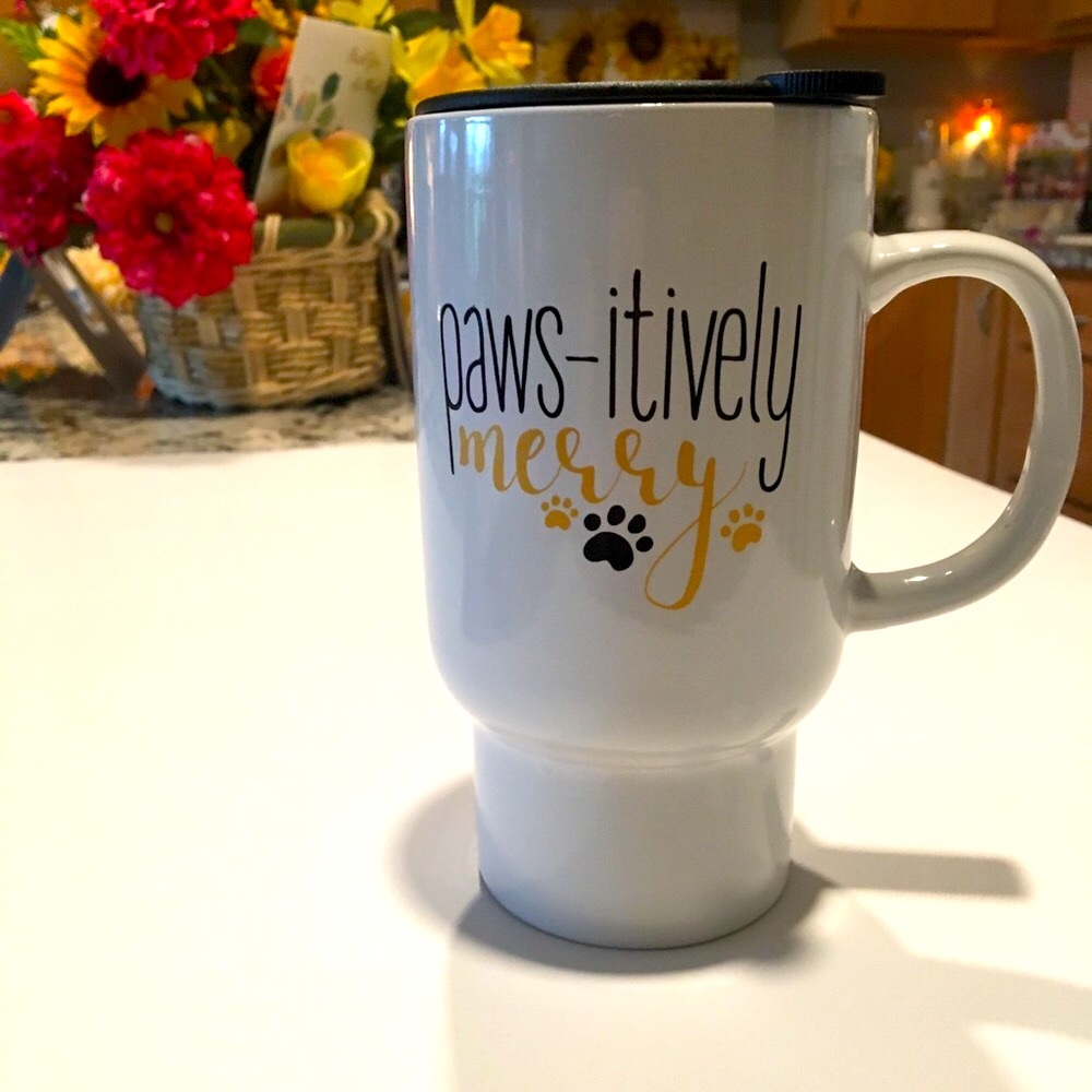 Pet Lovers Travel Mug With Slide-Lock Lid Christmas Theme Paws-itively Merry